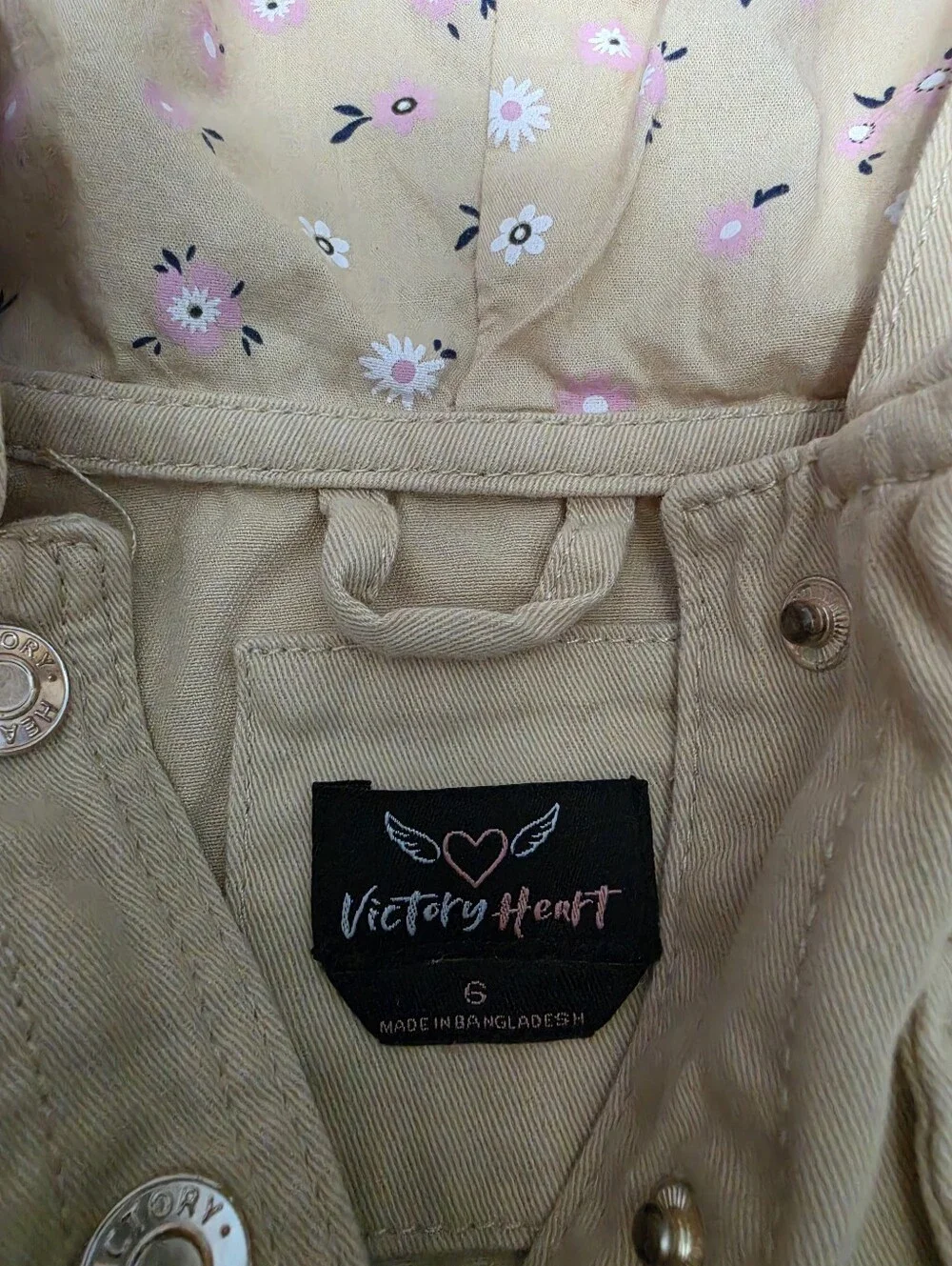 Victory Heart Girl's Cotton Lightweight Khaki Utility Hoodie Jacket Sz 6